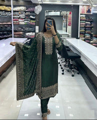 Stylish Green Sequence Work Salwar Suit