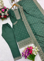 Stylish Green Sequence Work Salwar Suit