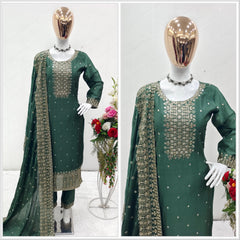 Stylish Green Sequence Work Salwar Suit