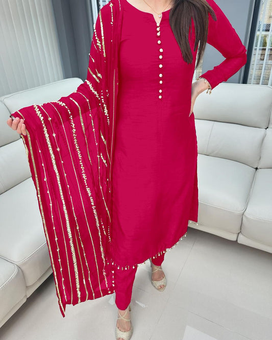 Innovative Red Color Designer Kurti Pent With Dupatta