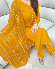 Innovative Yellow Color Designer Kurti Pent With Dupatta