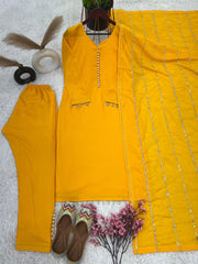 Innovative Yellow Color Designer Kurti Pent With Dupatta