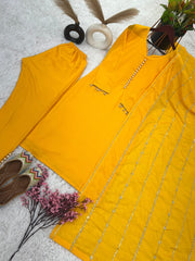 Innovative Yellow Color Designer Kurti Pent With Dupatta