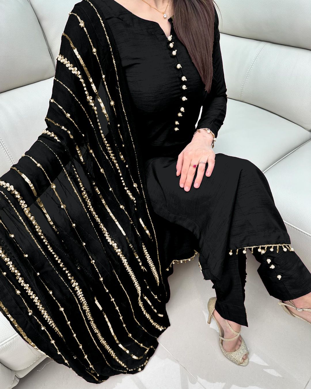 Amazing Black Color Designer Kurti Pent With Dupatta