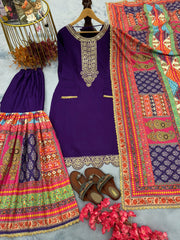 Awesome Purple Color Chinon Silk Sharara Suit