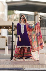 Awesome Purple Color Chinon Silk Sharara Suit