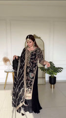 Stylish Black Color Sequence Work Sharara Suit