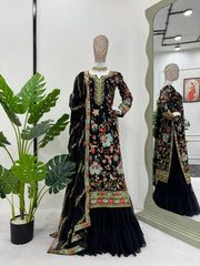 Stylish Black Color Sequence Work Sharara Suit