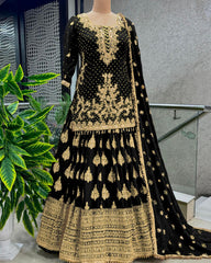 Presenting Embroidery Sequence Work Black Color Top With Lehenga