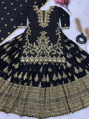 Presenting Embroidery Sequence Work Black Color Top With Lehenga