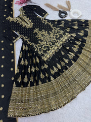 Presenting Embroidery Sequence Work Black Color Top With Lehenga