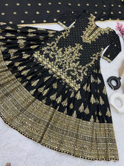 Presenting Embroidery Sequence Work Black Color Top With Lehenga