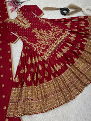 Presenting Embroidery Sequence Work Maroon Color Top With Lehenga