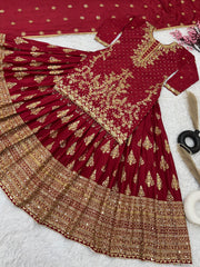 Presenting Embroidery Sequence Work Maroon Color Top With Lehenga