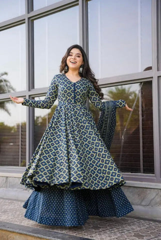 Wonderful Soft Cotton Blue Color Anarkali Suit