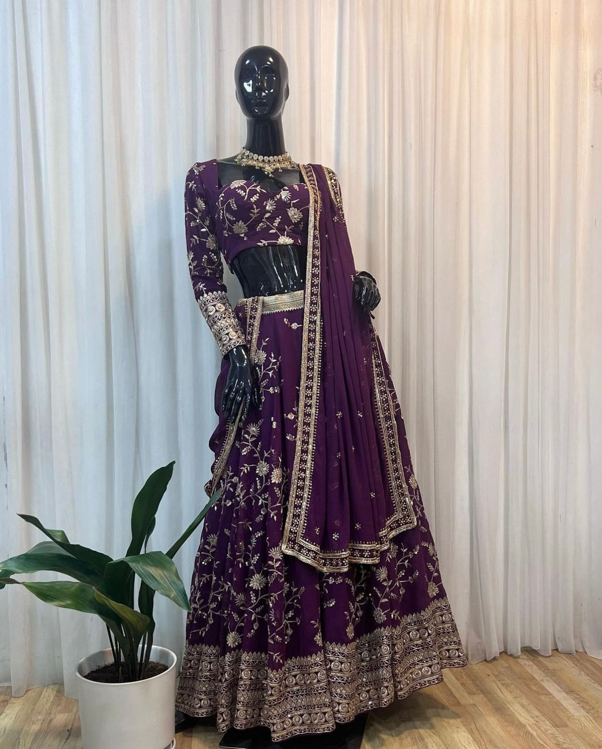 Function Wear 5mm Sequence Work Purple Lehenga Choli