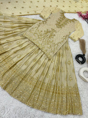 Presenting Embroidery Sequence Work Beige Color Top With Lehenga