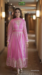 Admiring Faux Georgette Pink Color Anarkali Gown