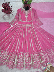 Admiring Faux Georgette Pink Color Anarkali Gown