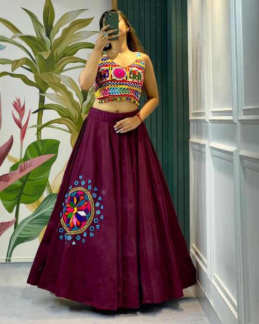 Navratri Collection Wine Color Cotton Silk Lehenga Choli