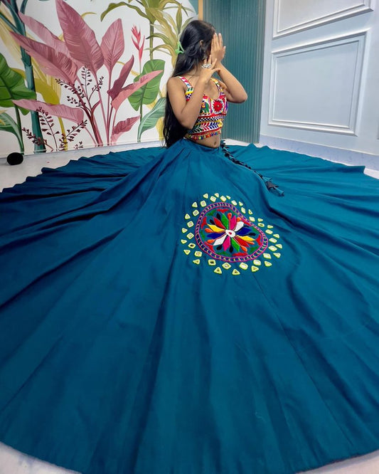 Navratri Collection Sky Blue Color Cotton Silk Lehenga Choli