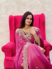 Wedding Wear Pink Color Georgette Heavy Border Saree