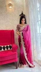 Wedding Wear Pink Color Georgette Heavy Border Saree