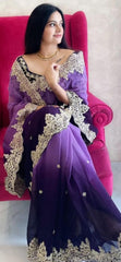 Wedding Wear Purple Color Georgette Heavy Border Saree