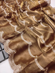 Party Wear Brown Color Jimmy Choo Embroidery Zari Work Saree