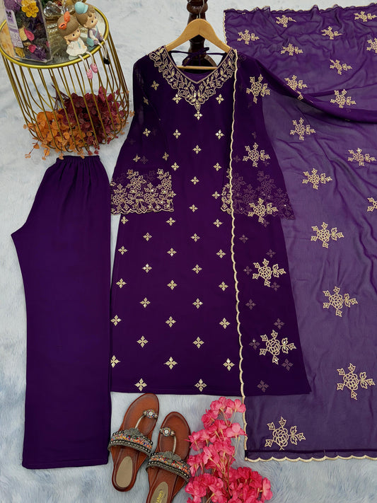 Preferable 5 mm Sequence Work Purple Color Salwar Suit