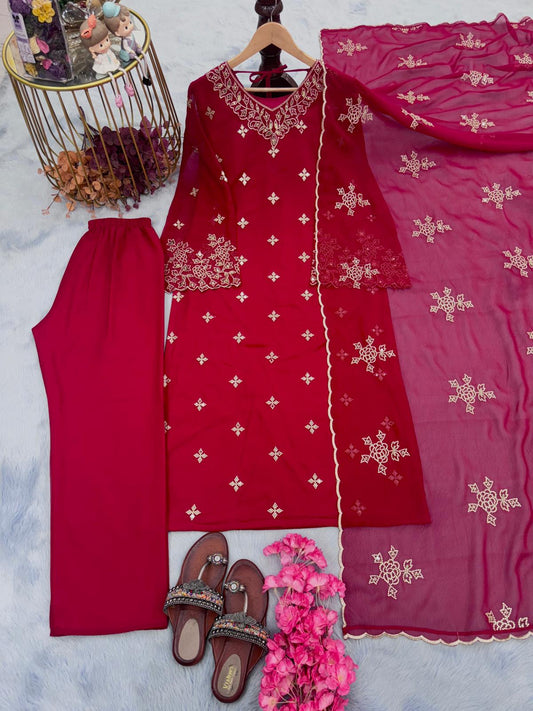 Preferable 5 mm Sequence Work Red Color Salwar Suit