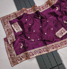 Outstanding Lichi Silk Border Wine Color Saree