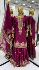 Exotic Sequence Work Wine Color Sharara Suit