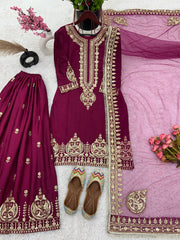 Exotic Sequence Work Wine Color Sharara Suit