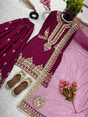 Exotic Sequence Work Wine Color Sharara Suit