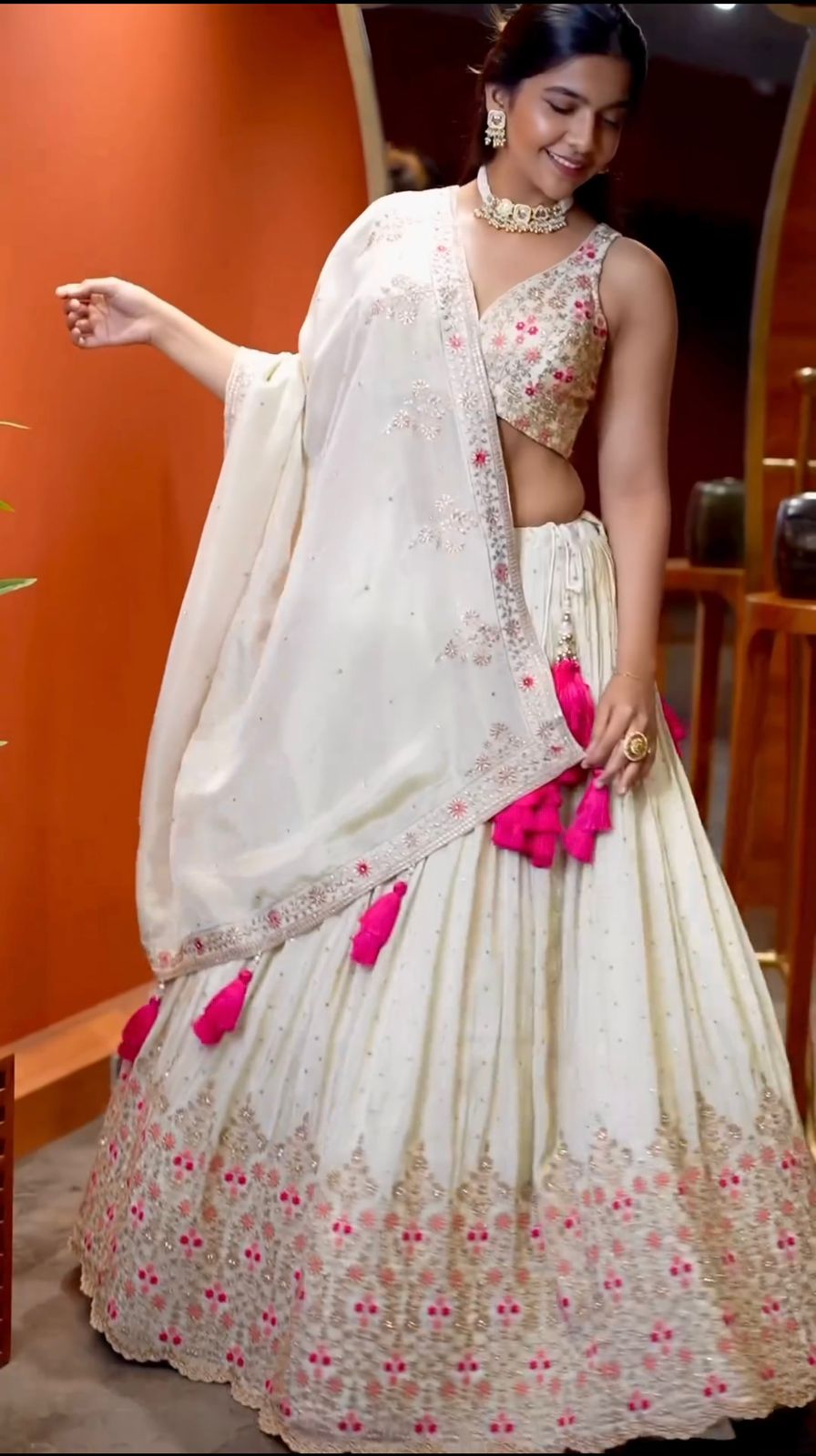 Wedding Wear Georgette White Color Lehenga Choli