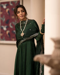 Preferable Roman Cotton Green Color Gown WIth Dupatta