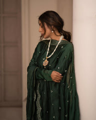 Preferable Roman Cotton Green Color Gown WIth Dupatta