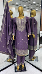 Occasion wear Purple Color Silk Embroidery Work Silk Salwar Suit