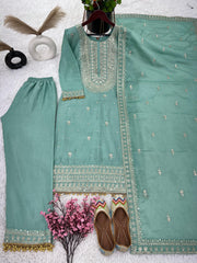 Occasion wear Pista Color Silk Embroidery Work Silk Salwar Suit