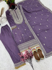 Occasion wear Purple Color Silk Embroidery Work Silk Salwar Suit