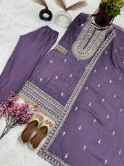 Occasion wear Purple Color Silk Embroidery Work Silk Salwar Suit