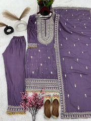 Occasion wear Purple Color Silk Embroidery Work Silk Salwar Suit