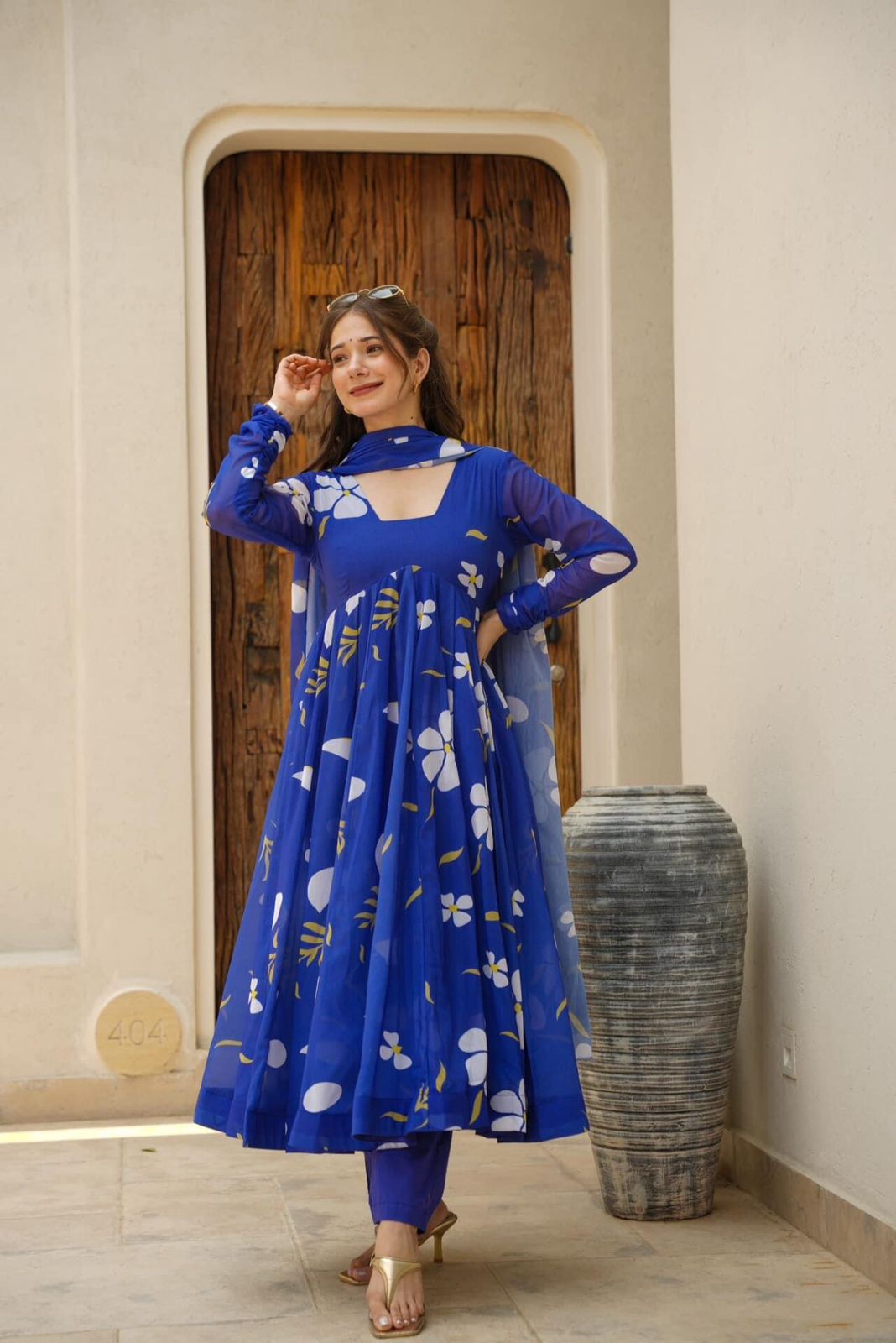 Fantastic Digital Print Blue Color Anarkali Gown