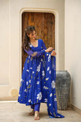 Fantastic Digital Print Blue Color Anarkali Gown