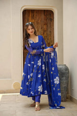 Fantastic Digital Print Blue Color Anarkali Gown