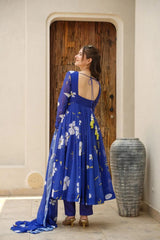 Fantastic Digital Print Blue Color Anarkali Gown