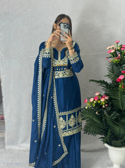 Eyes Catching Chinon Silk Blue Color Sharara Suit