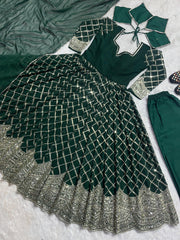 Demanding Heavy Work Green Color Anarkali Suit