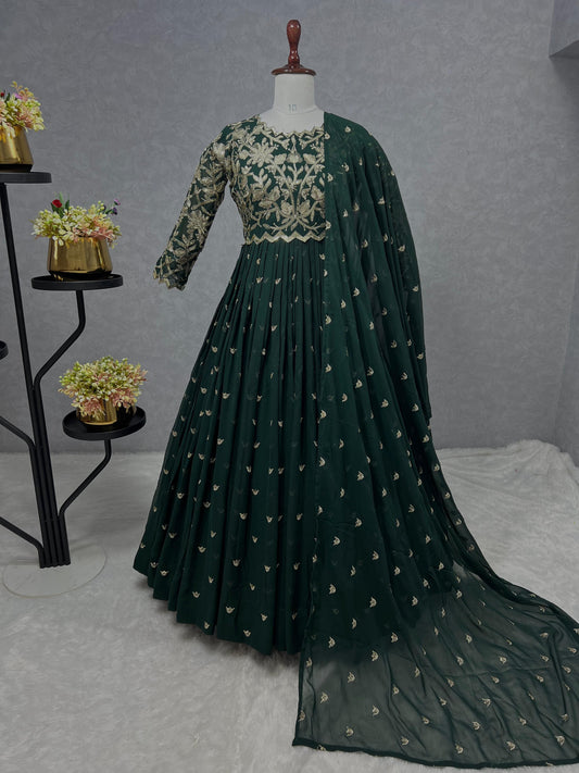 Wonderful Sequence Work Green Color Gown With Dupatta